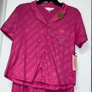 Juicy Couture Sleepwear 2pc Set - Fuchsia Collared Button Down & Pants